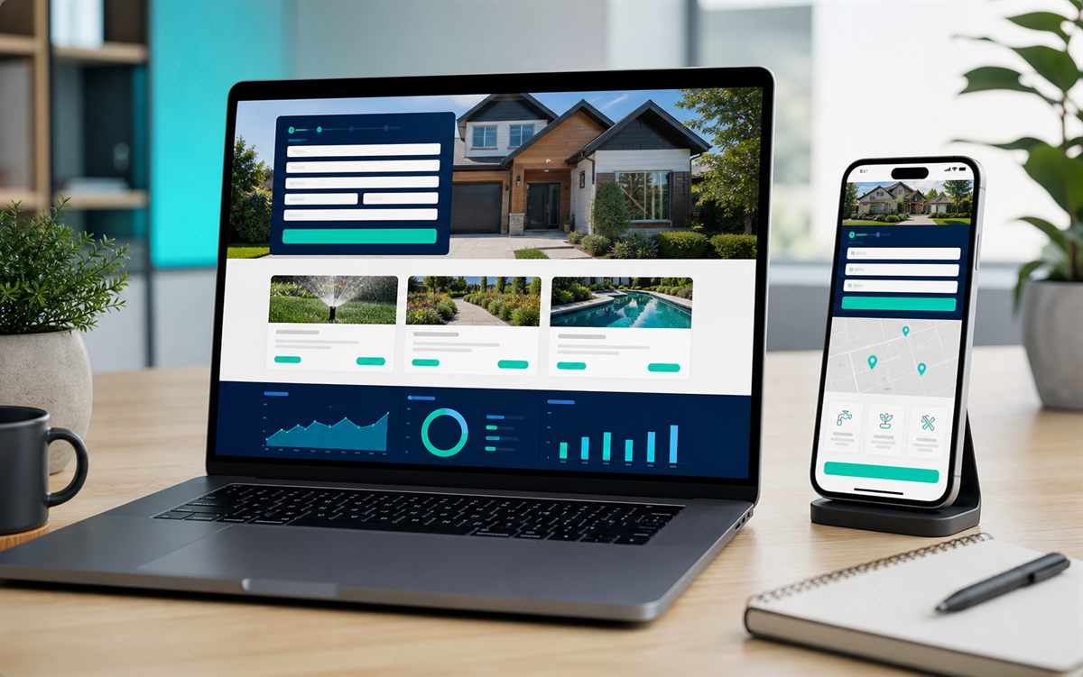 Local service business website case study with booking and analytics screens